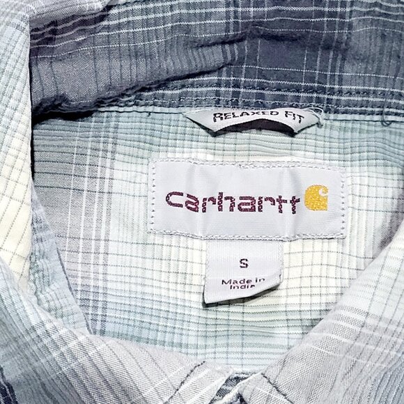 Carhartt Button Down Shirt Men S White Relaxed Fit Windowpane Plaid - Picture 3 of 8